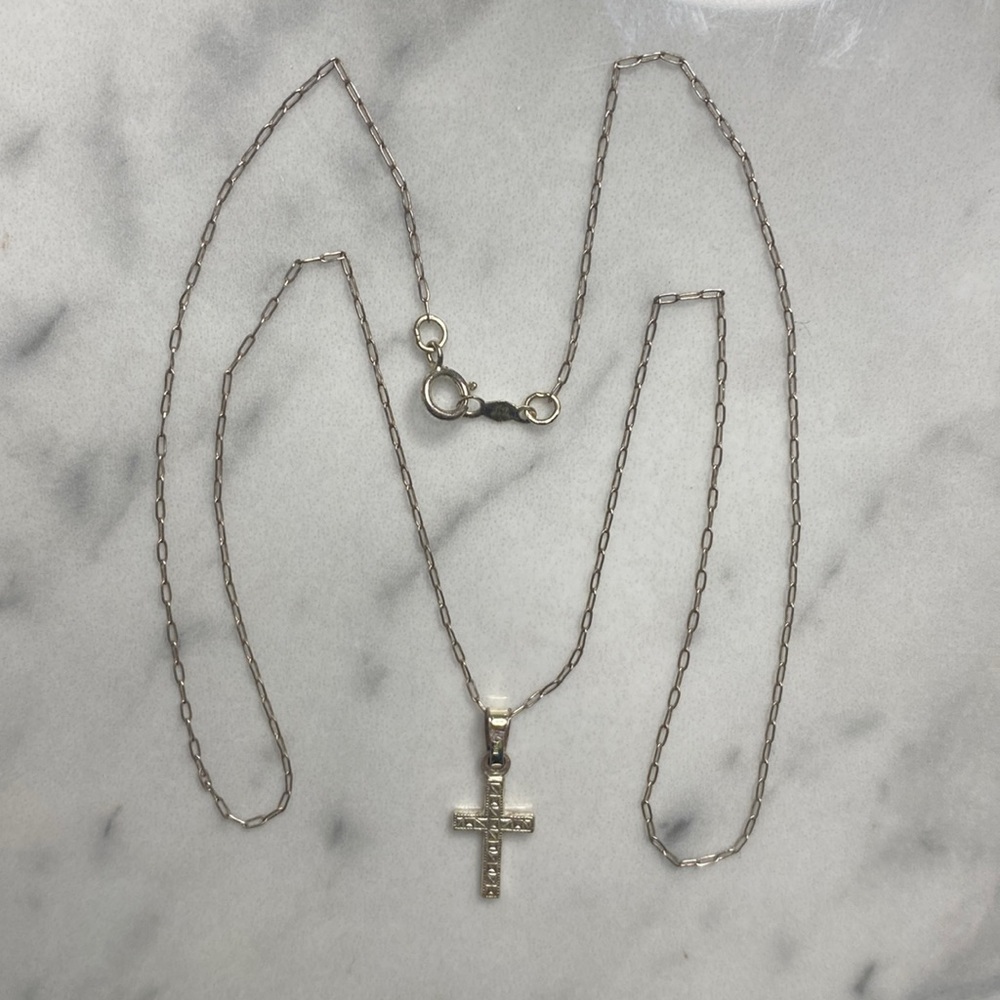 Sterling paper clip silver chain with charm cross 925
